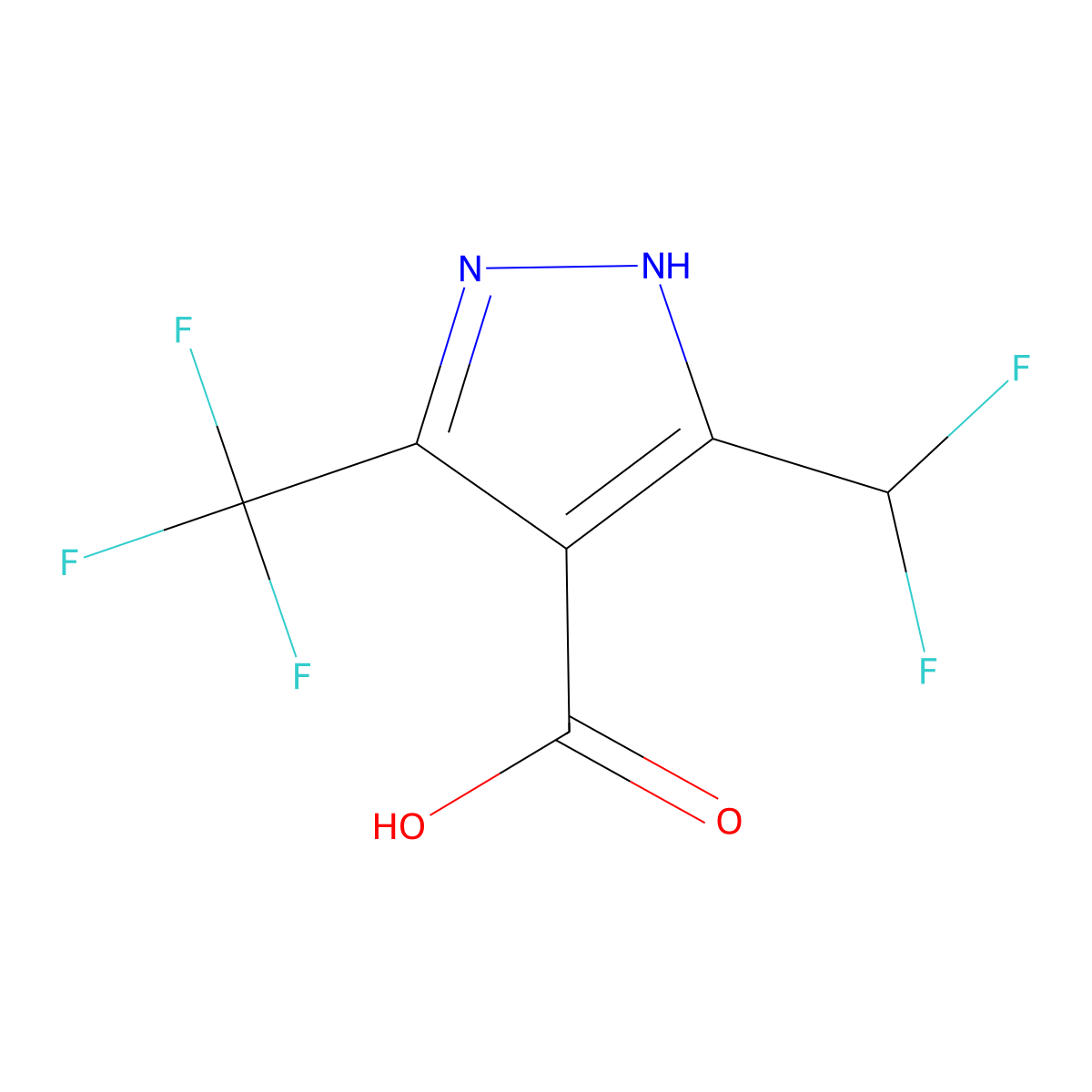 5-(difluoromethyl)-3-(trifluoromethyl)-1H-pyrazole-4-carboxylic acid molecular structure, CAS 1408069-28-2