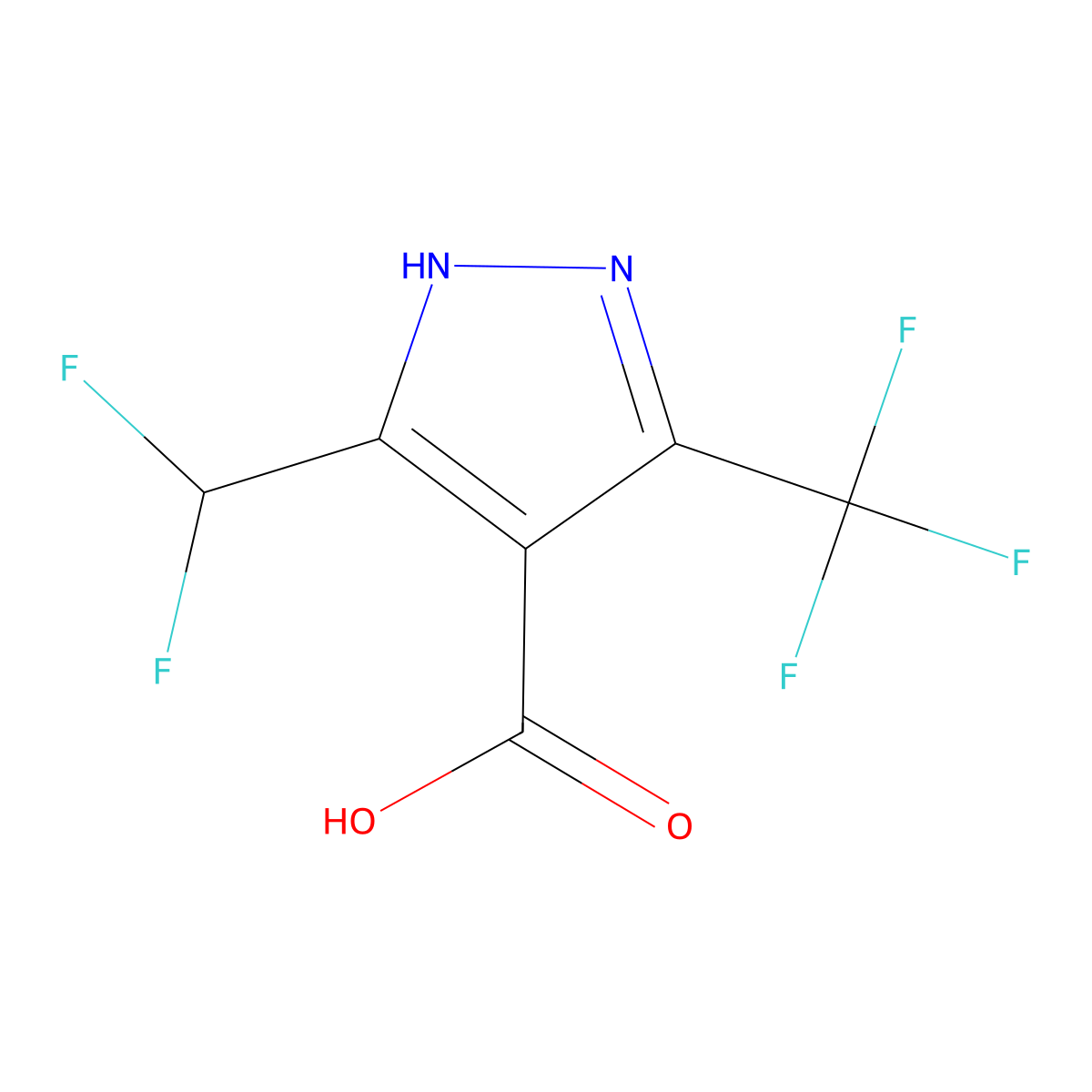 5-(difluoromethyl)-3-(trifluoromethyl)-1H-pyrazole-4-carboxylic acid molecular structure, CAS 1408069-28-2