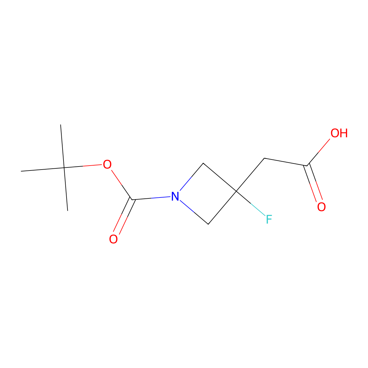 2-(1-((Tert-butoxy)carbonyl)-3-fluoroazetidin-3-yl)acetic acid molecular structure, CAS 1408074-68-9
