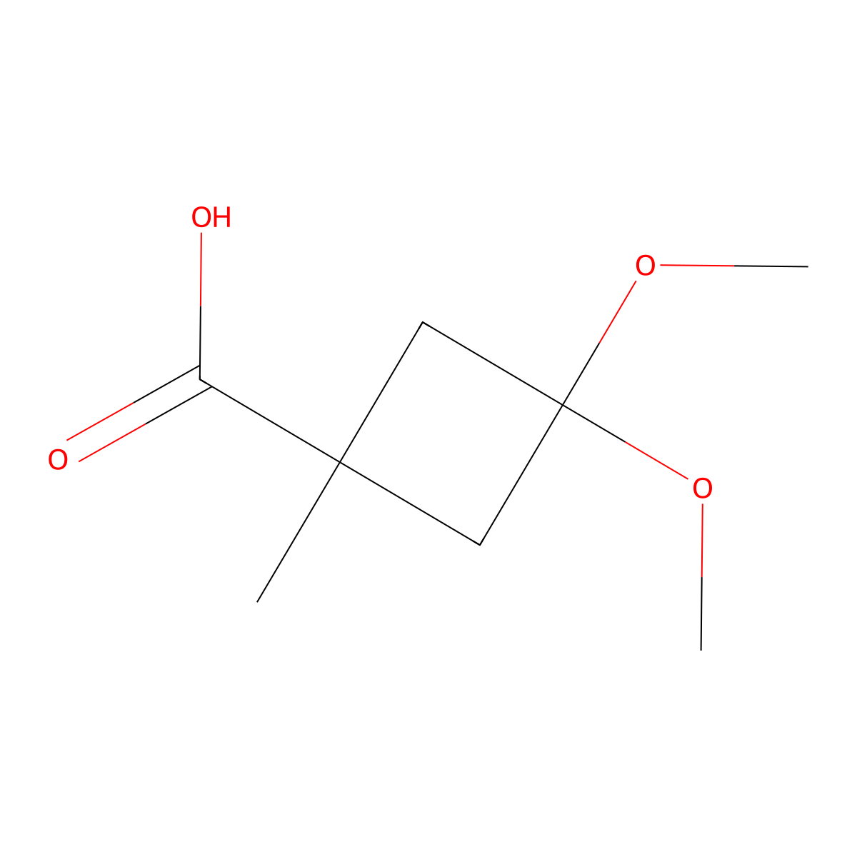 3,3-Dimethoxy-1-methylcyclobutanecarboxylic acid molecular structure, CAS 1408075-28-4