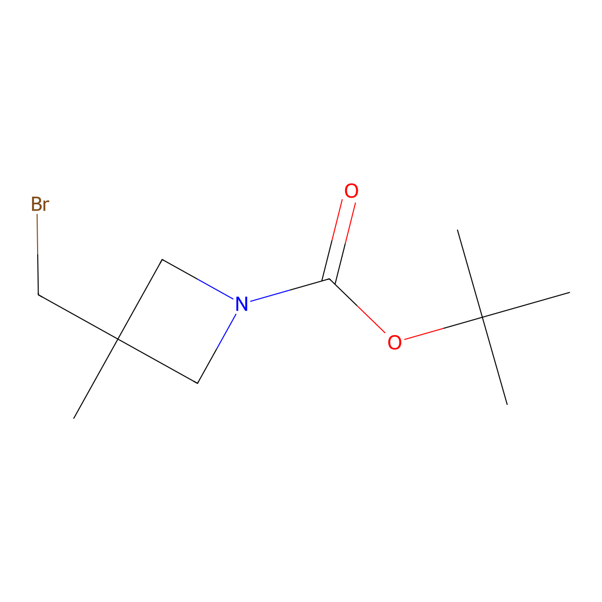 1-Azetidinecarboxylic acid, 3-(bromomethyl)-3-methyl-, 1,1-dimethylethyl ester molecular structure, CAS 1408075-52-4