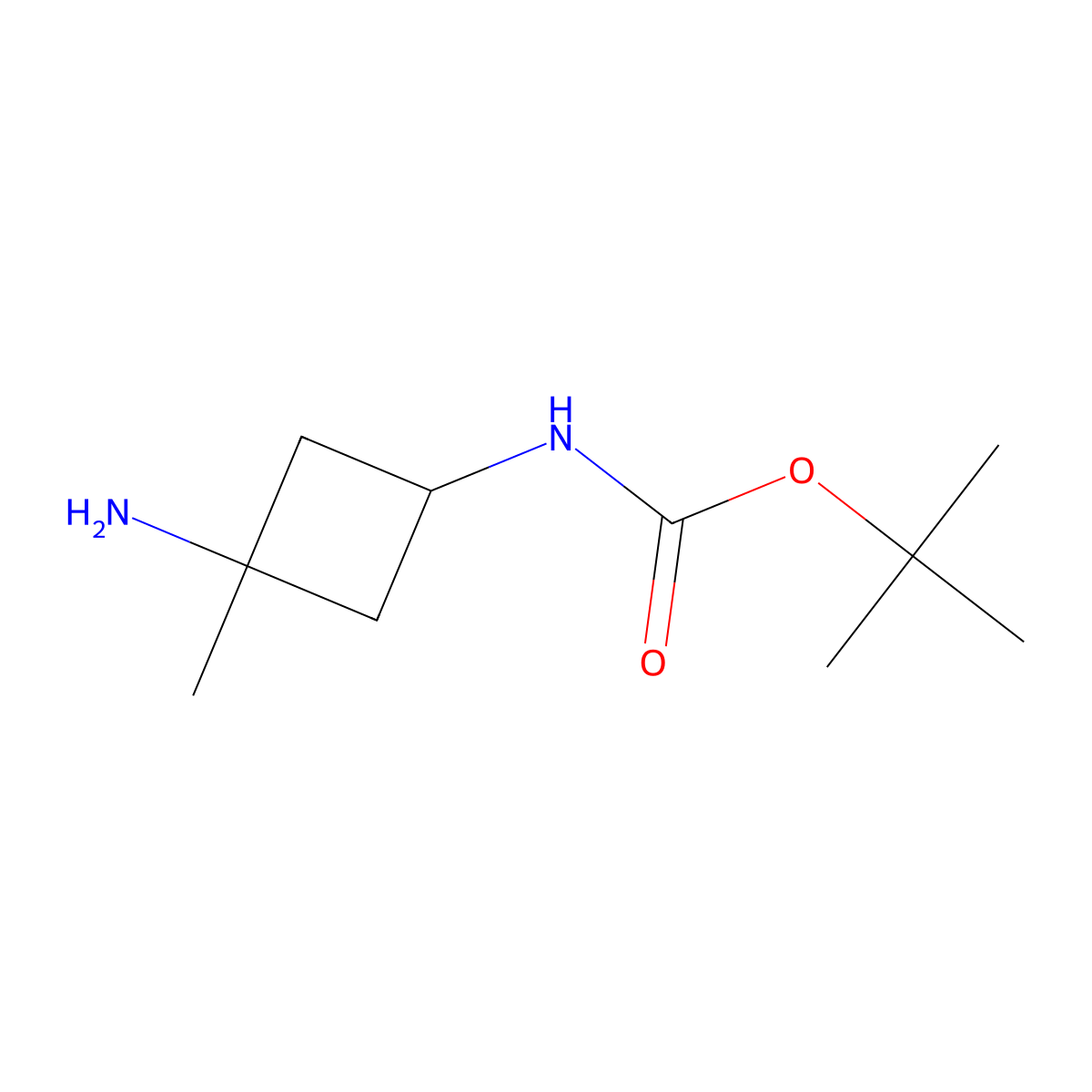 Tert-butyl (trans-3-amino-3-methylcyclobutyl)carbamate molecular structure, CAS 1408075-91-1