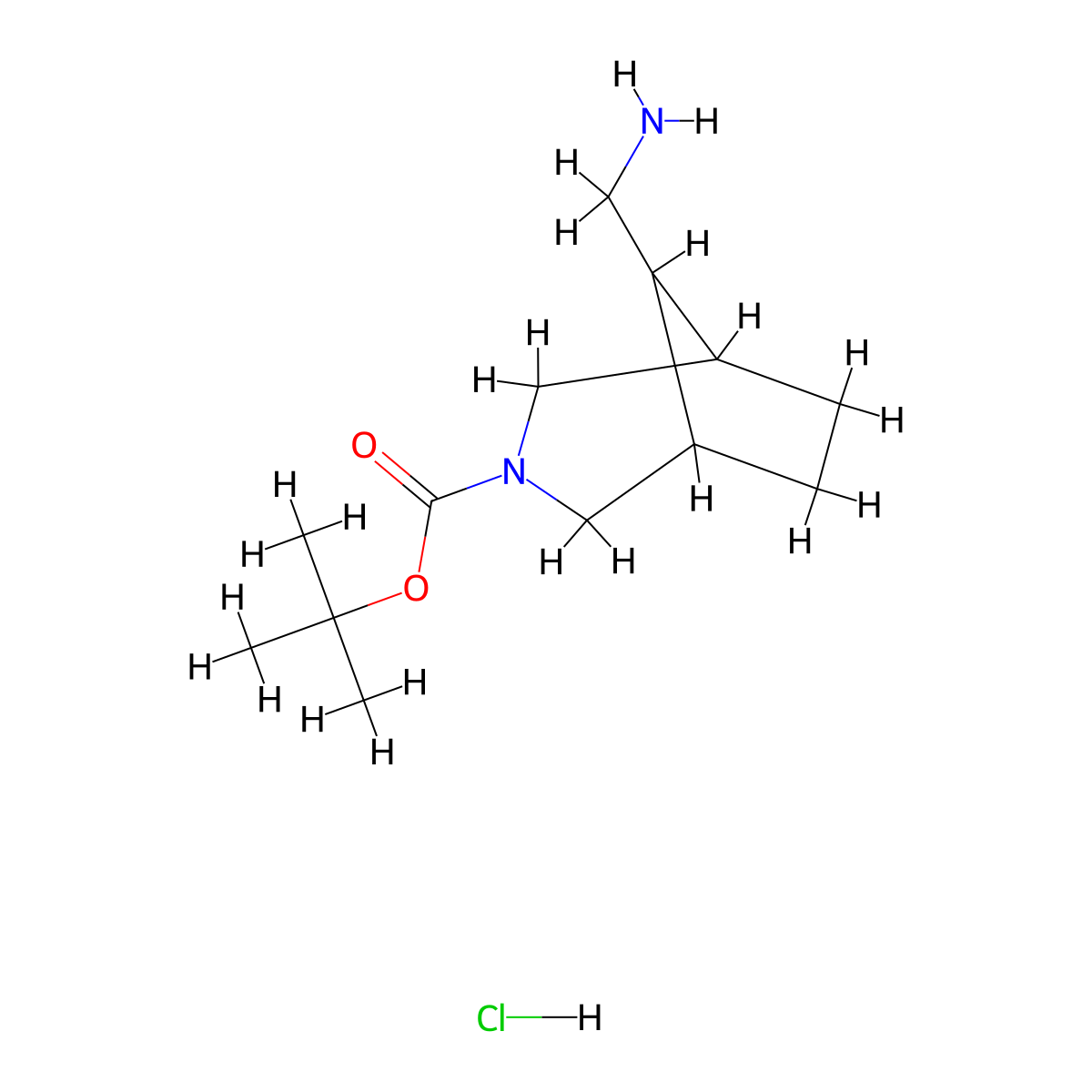 Tert-butyl 8-(aminomethyl)-3-azabicyclo(3.2.1)octane-3-carboxylate hydrochloride molecular structure, CAS 1408075-94-4