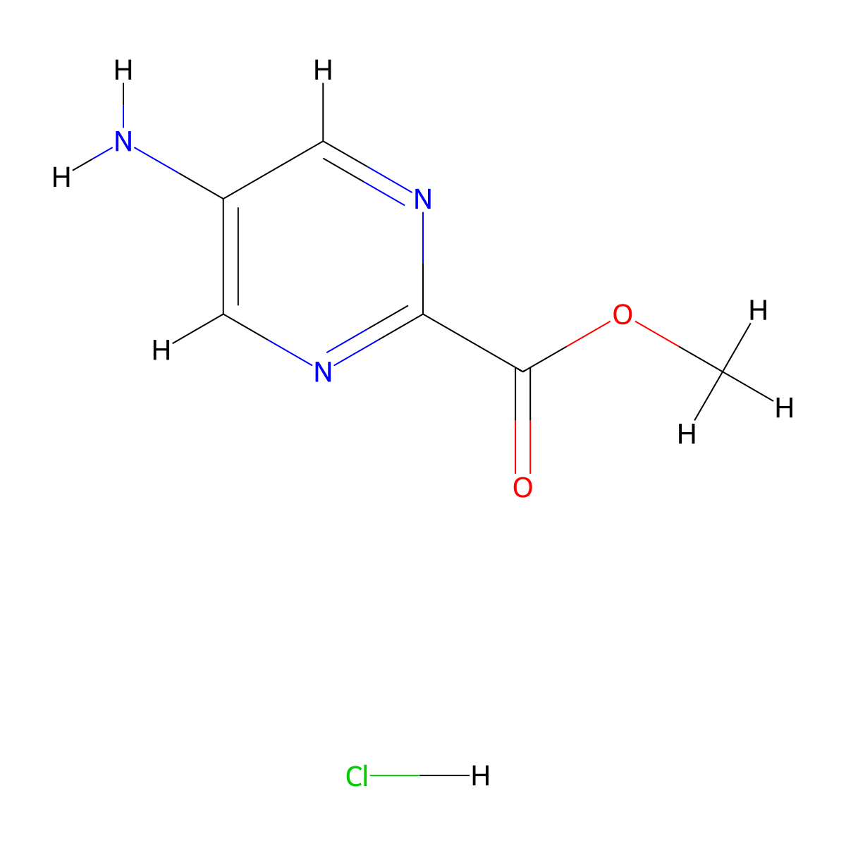 Methyl 5-aminopyrimidine-2-carboxylate hydrochloride molecular structure, CAS 1408076-25-4