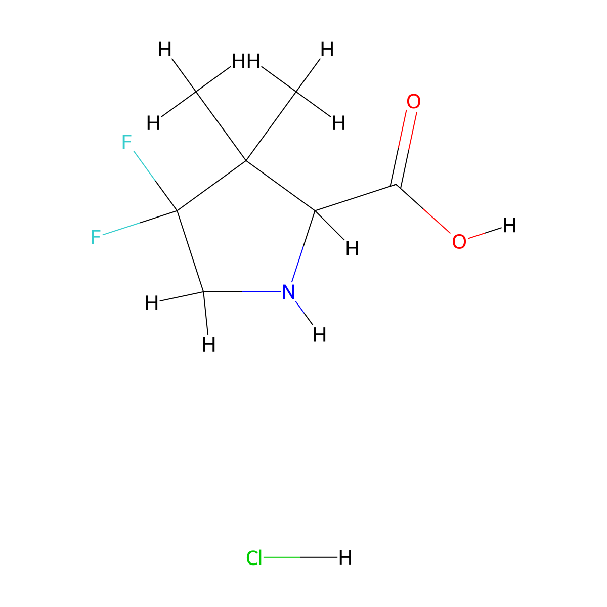 4,4-Difluoro-3,3-dimethylpyrrolidine-2-carboxylic acid hydrochloride molecular structure, CAS 1408076-44-7