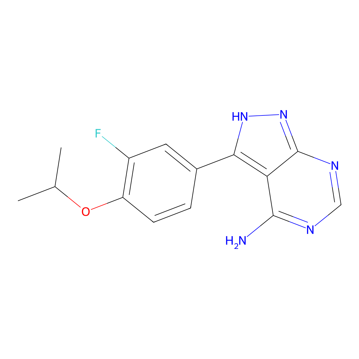 3-(3-fluoro-4-isopropoxyphenyl)-1H-pyrazolo[3,4-d]pyrimidin-4-amine molecular structure, CAS 1408087-64-8