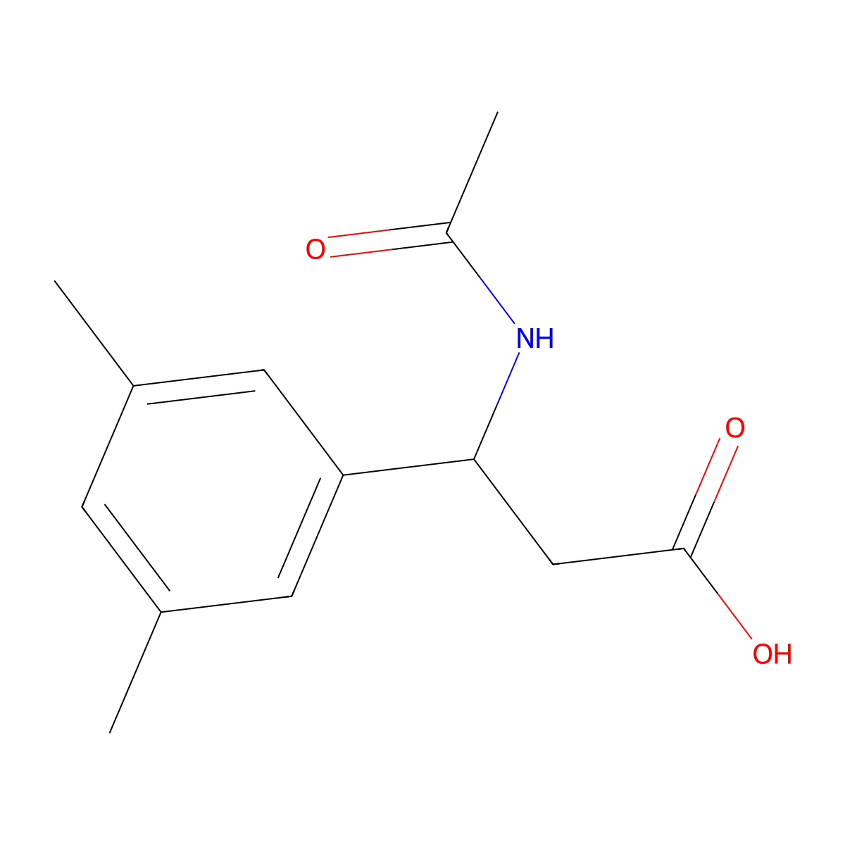 (3S)-3-(3,5-dimethylphenyl)-3-acetamidopropanoic acid molecular structure, CAS 1408136-34-4