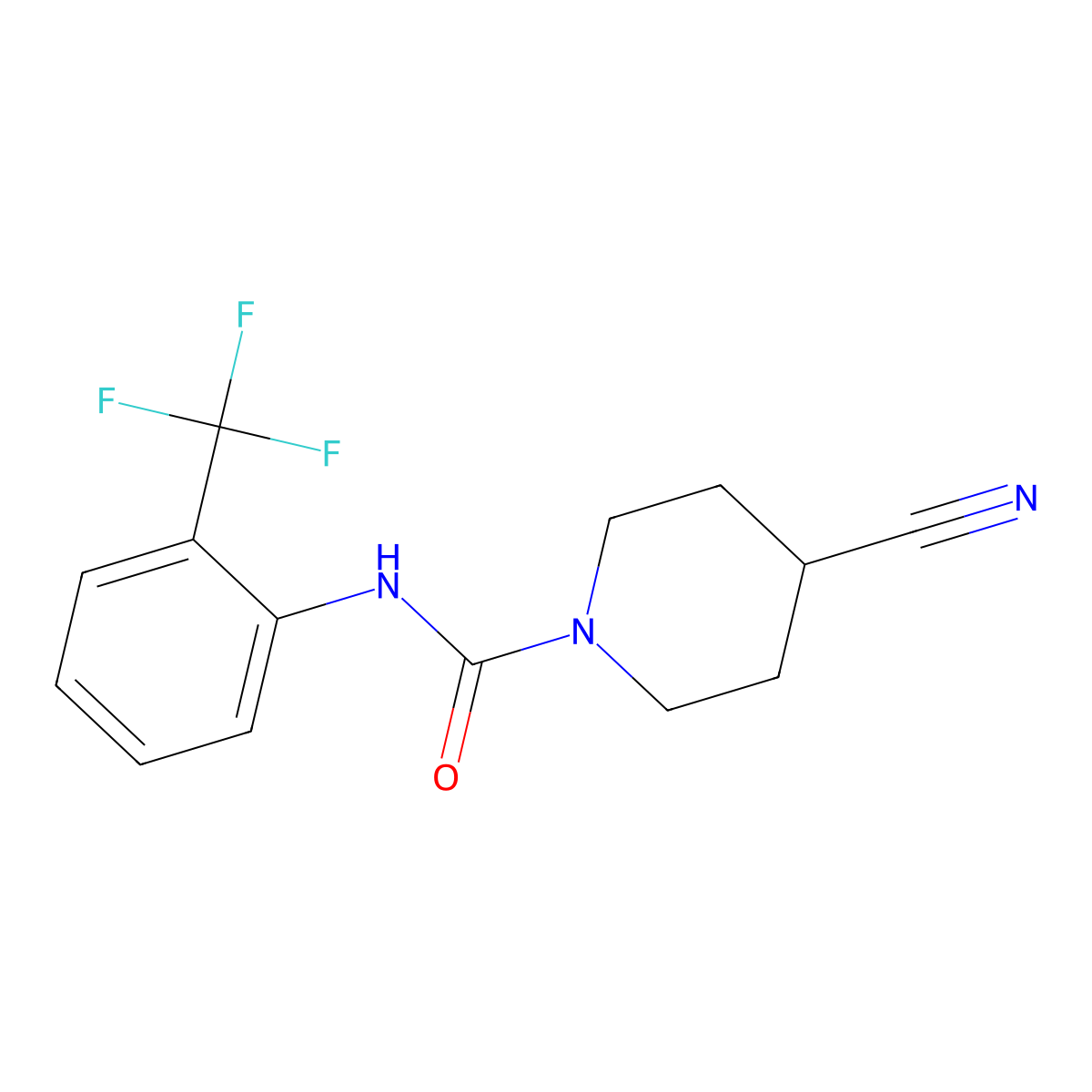4-cyano-N-[2-(trifluoromethyl)phenyl]piperidine-1-carboxamide molecular structure, CAS 1408206-12-1