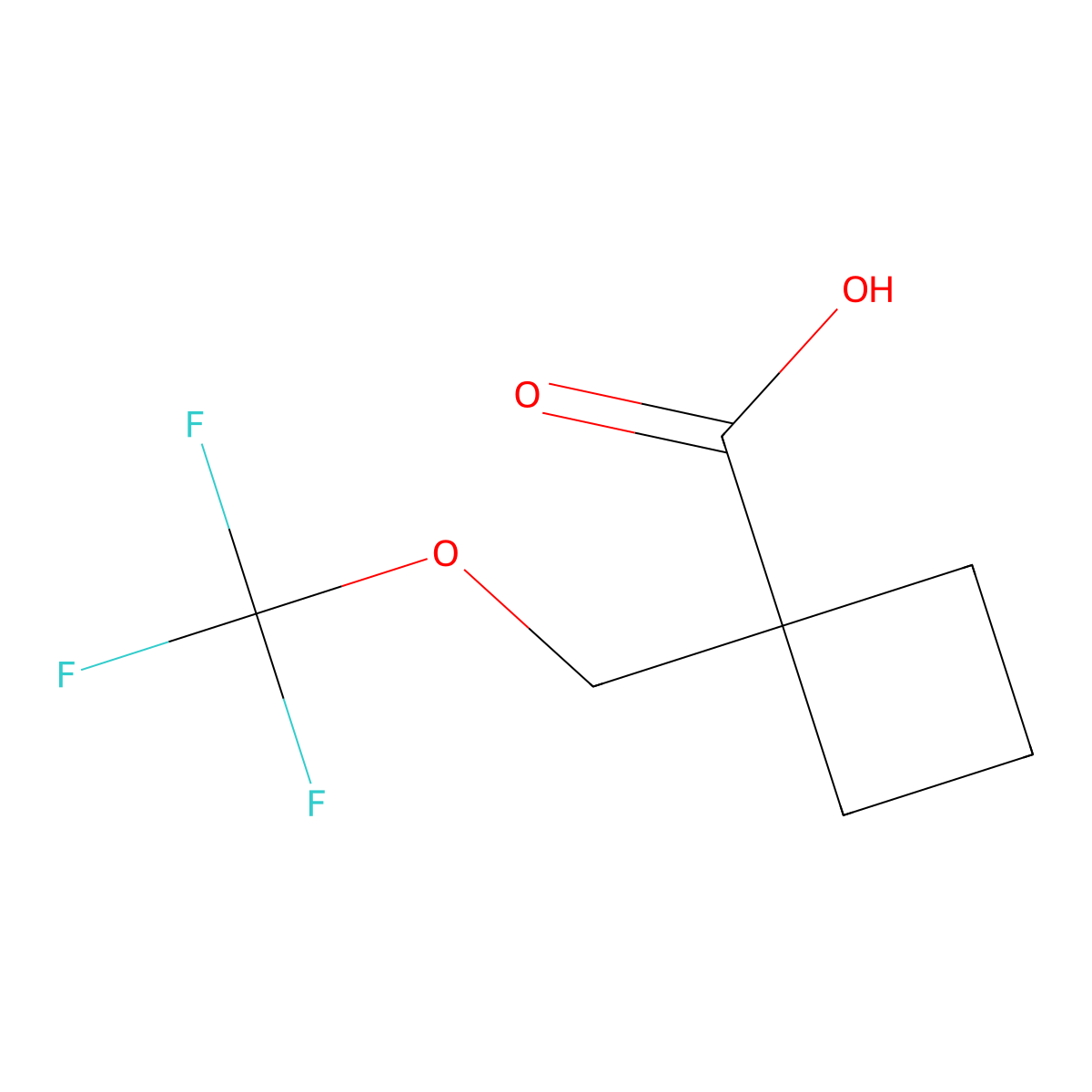 1-Trifluoromethoxymethyl-cyclobutanecarboxylic acid molecular structure, CAS 1408279-33-3