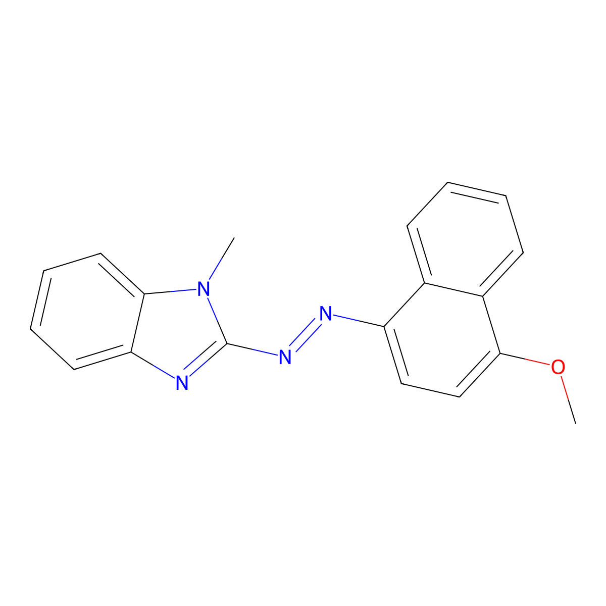 1H-Benzimidazole, 2-[(4-methoxy-1-naphthalenyl)azo]-1-methyl- molecular structure, CAS 140836-27-7