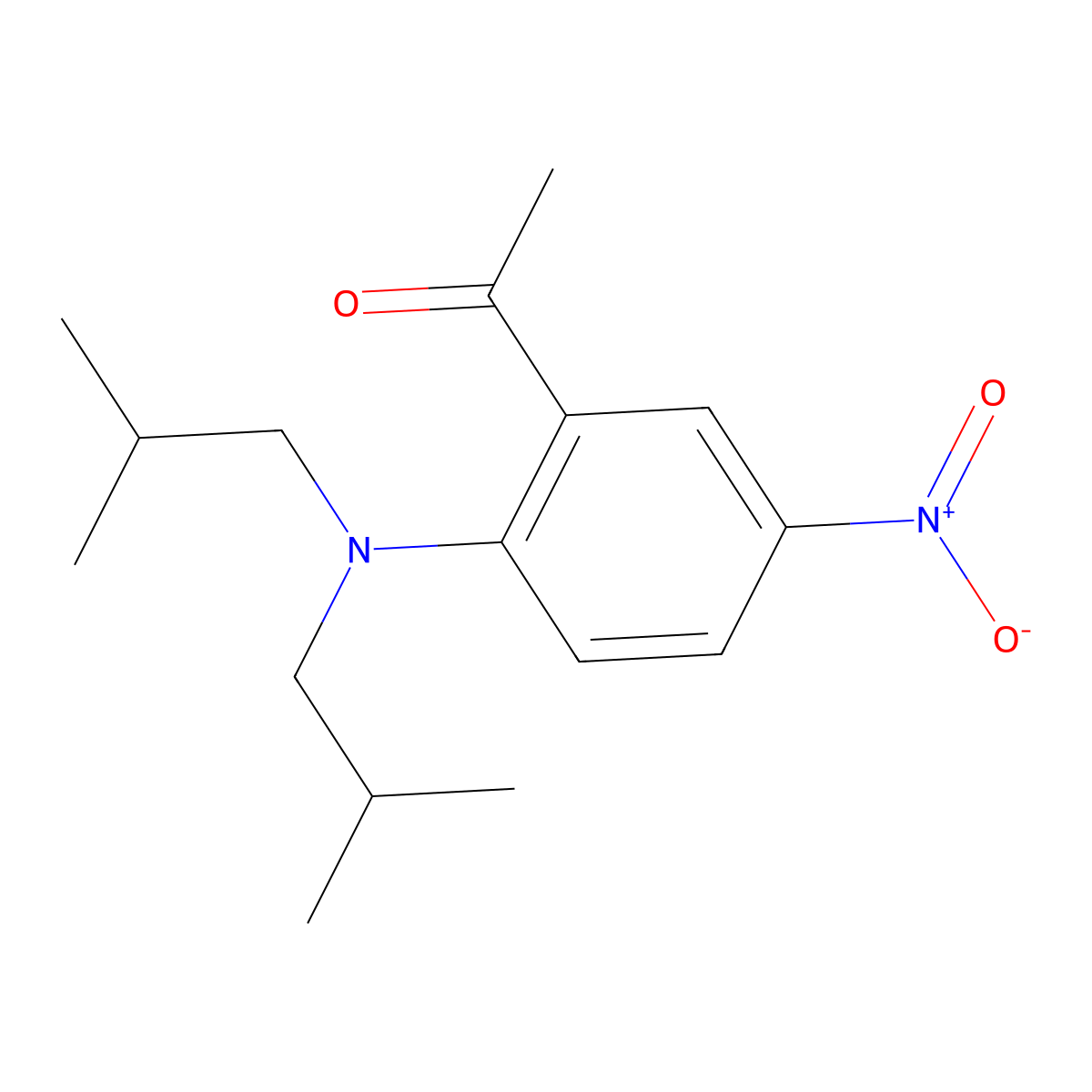 1-{2-[Bis(2-methylpropyl)amino]-5-nitrophenyl}ethan-1-one molecular structure, CAS 1408594-13-7