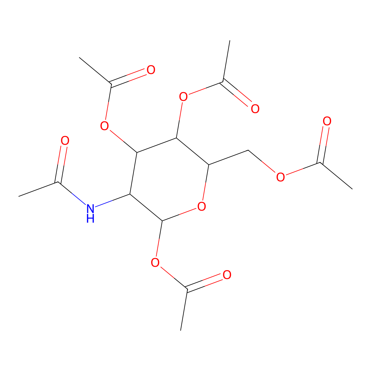 D-Glucopyranose, 2-(acetylamino)-2-deoxy-, 1,3,4,6-tetraacetate molecular structure, CAS 14086-90-9