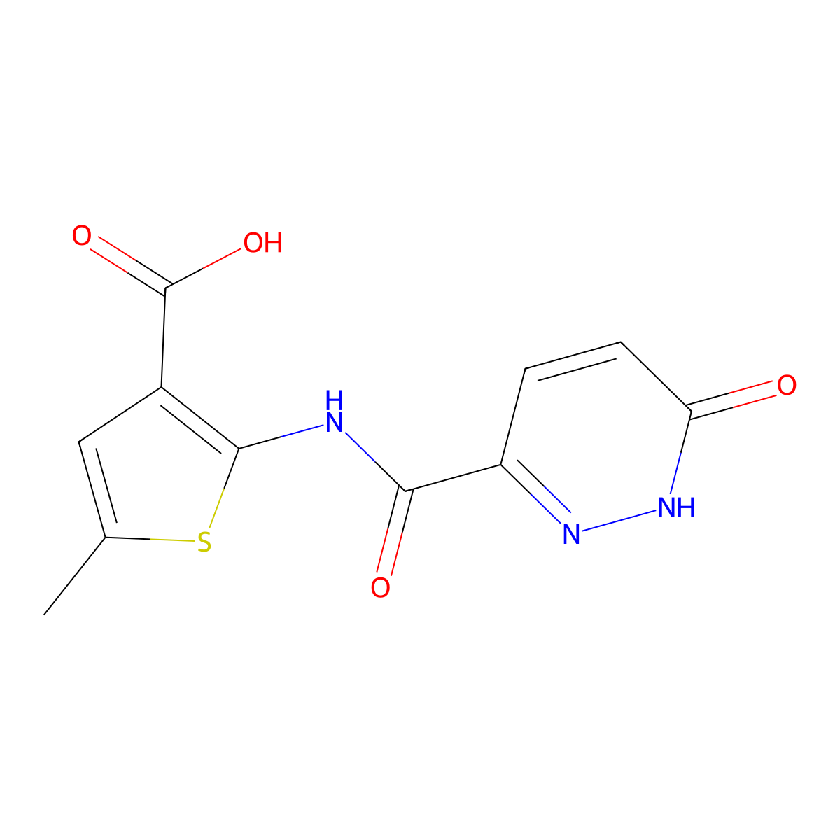 5-Methyl-2-(6-oxo-1,6-dihydropyridazine-3-carboxamido)thiophene-3-carboxylic acid molecular structure, CAS 1408622-01-4