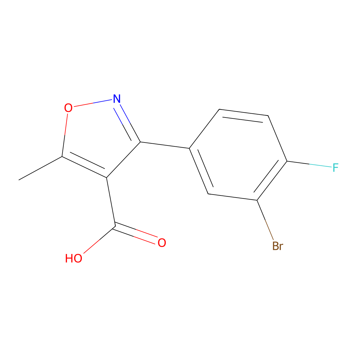 3-(3-Bromo-4-fluorophenyl)-5-methyl-1,2-oxazole-4-carboxylic acid molecular structure, CAS 1408652-31-2