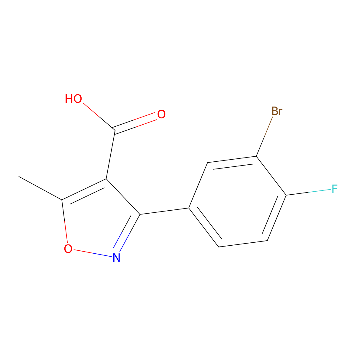 3-(3-Bromo-4-fluorophenyl)-5-methyl-1,2-oxazole-4-carboxylic acid molecular structure, CAS 1408652-31-2