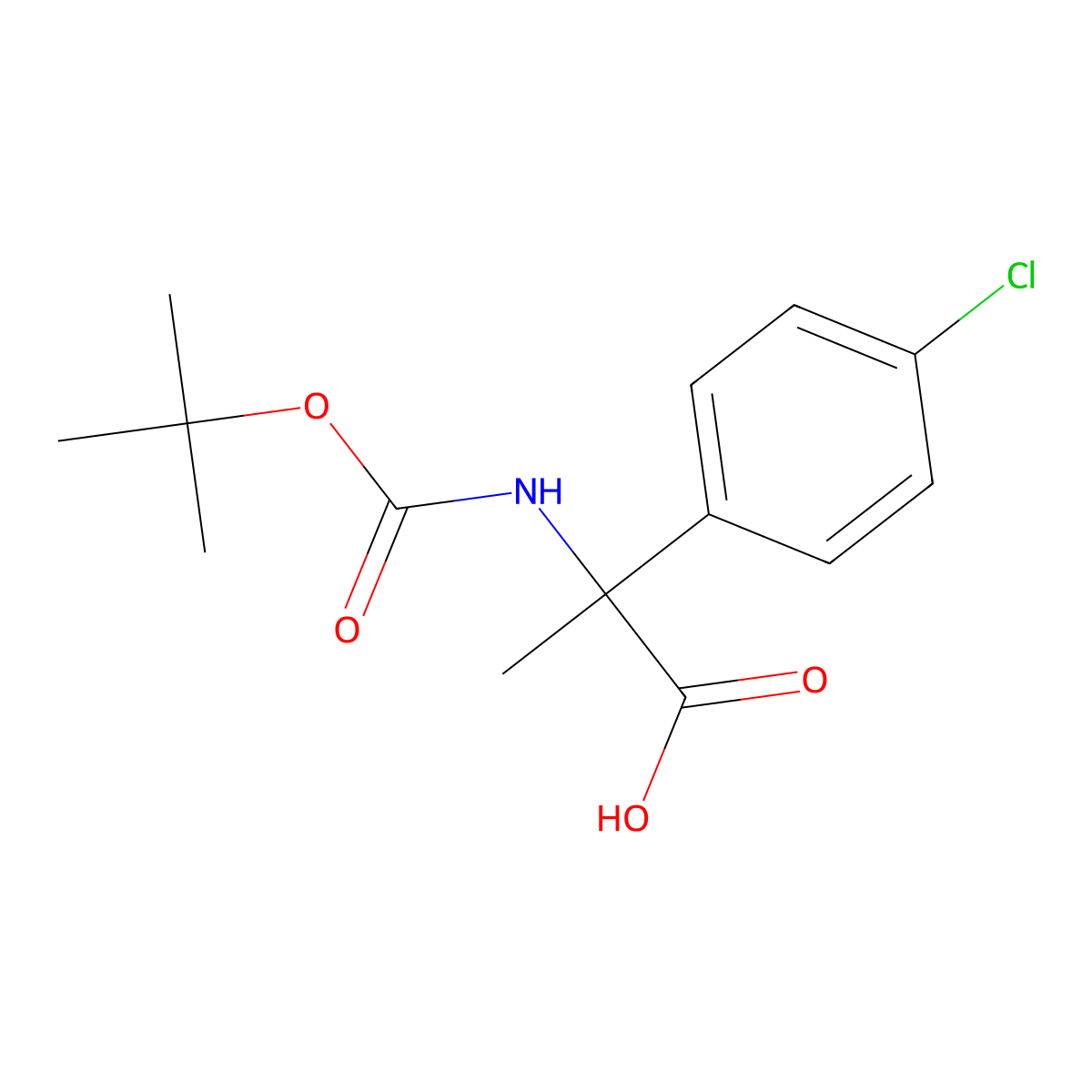 2-{[(Tert-butoxy)carbonyl]amino}-2-(4-chlorophenyl)propanoic acid molecular structure, CAS 1408729-31-6