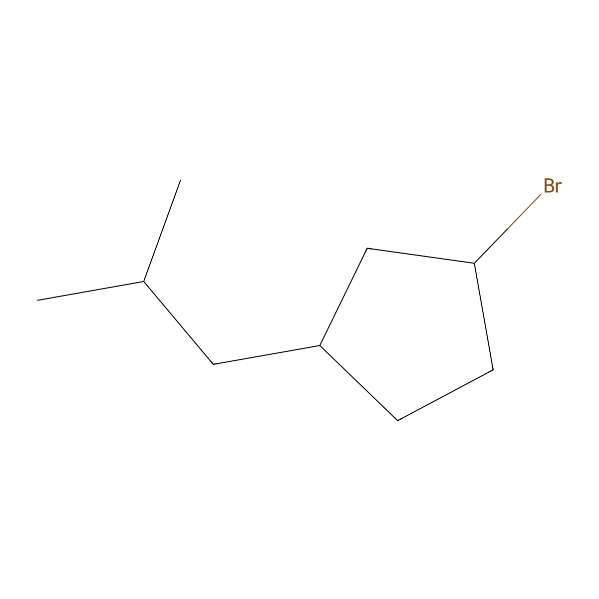 1-bromo-3-(2-methylpropyl)cyclopentane, Mixture of diastereomers molecular structure, CAS 1408740-19-1