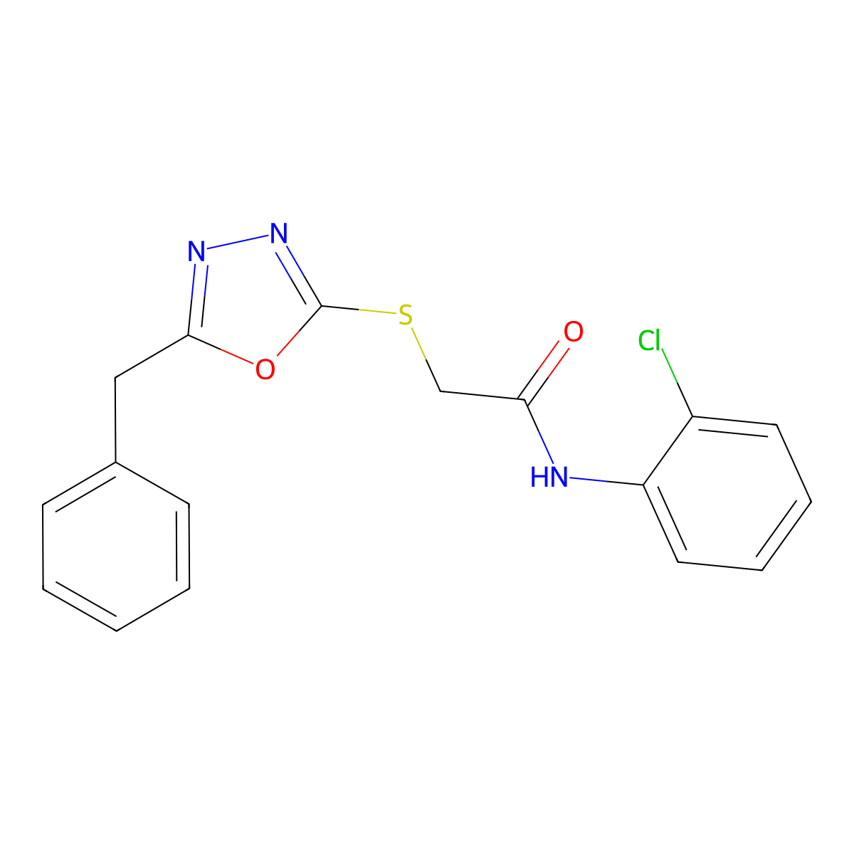 2-[(5-benzyl-1,3,4-oxadiazol-2-yl)sulfanyl]-N-(2-chlorophenyl)acetamide molecular structure, CAS 140876-37-5