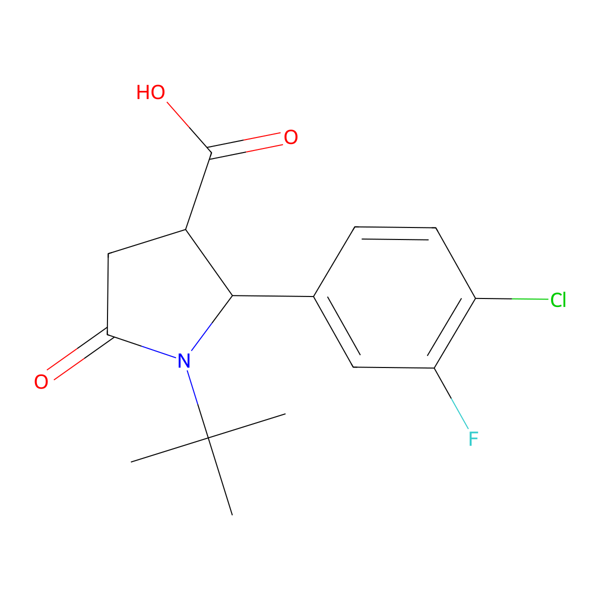 1-Tert-butyl-2-(4-chloro-3-fluorophenyl)-5-oxopyrrolidine-3-carboxylic acid molecular structure, CAS 1408761-55-6