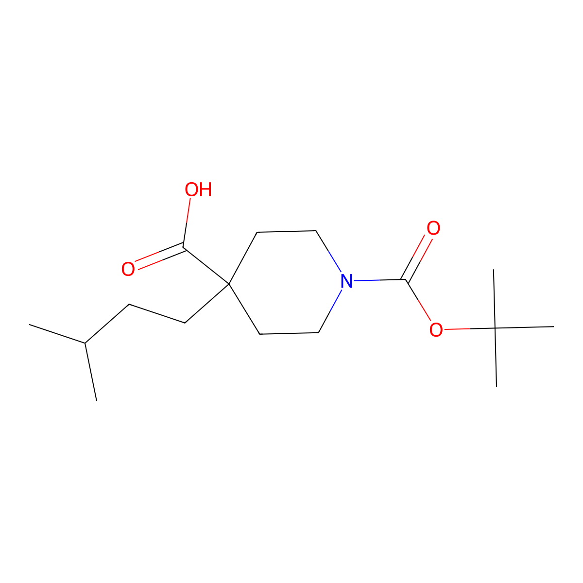 1-(tert-Butoxycarbonyl)-4-(3-methylbutyl)piperidine-4-carboxylic acid molecular structure, CAS 1408788-27-1