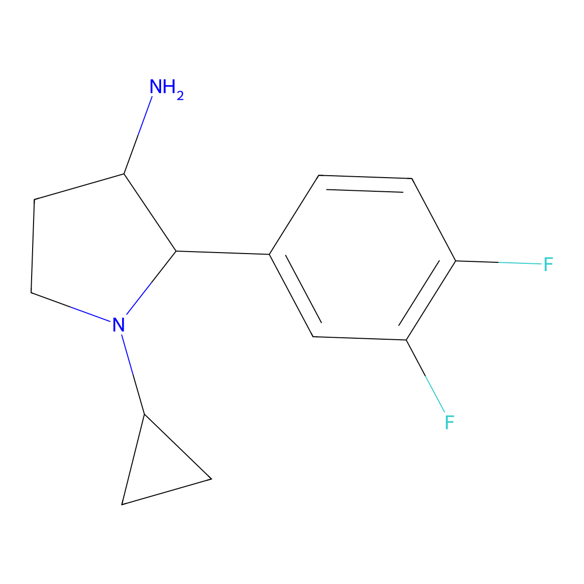 1-Cyclopropyl-2-(3,4-difluorophenyl)pyrrolidin-3-amine molecular structure, CAS 1408817-75-3