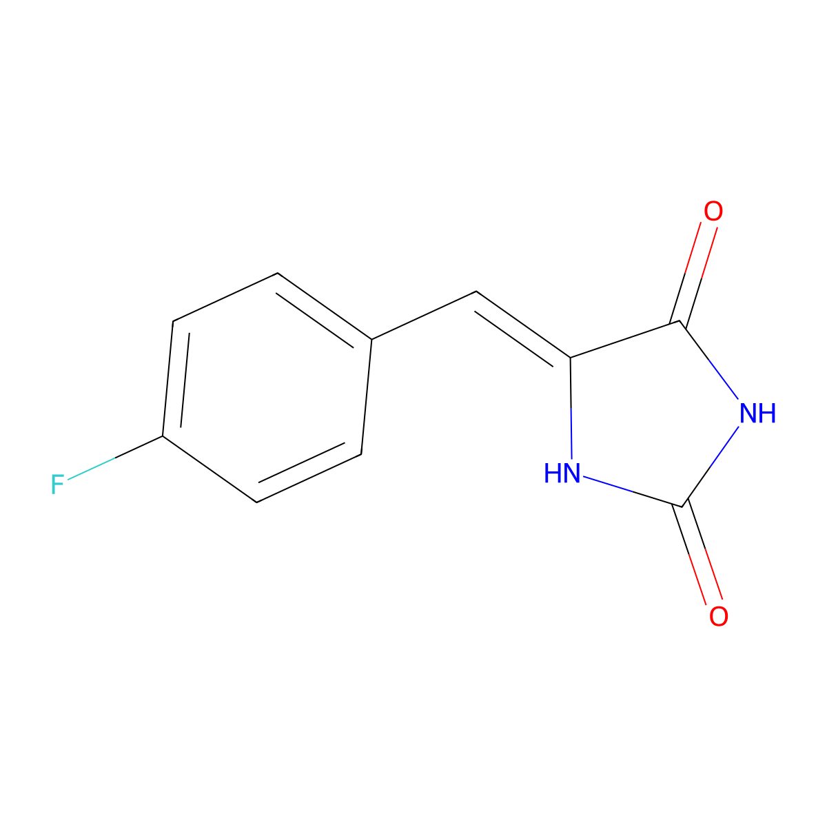 5-[1-(4-Fluoro-phenyl)-meth-(Z)-ylidene]-imidazolidine-2,4-dione molecular structure, CAS 140894-74-2