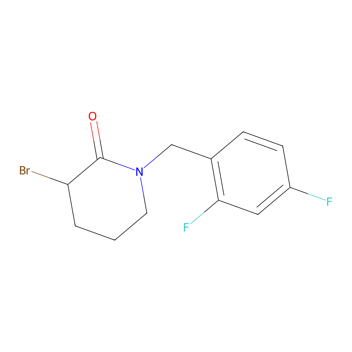 3-Bromo-1-[(2,4-difluorophenyl)methyl]piperidin-2-one molecular structure, CAS 1408975-33-6