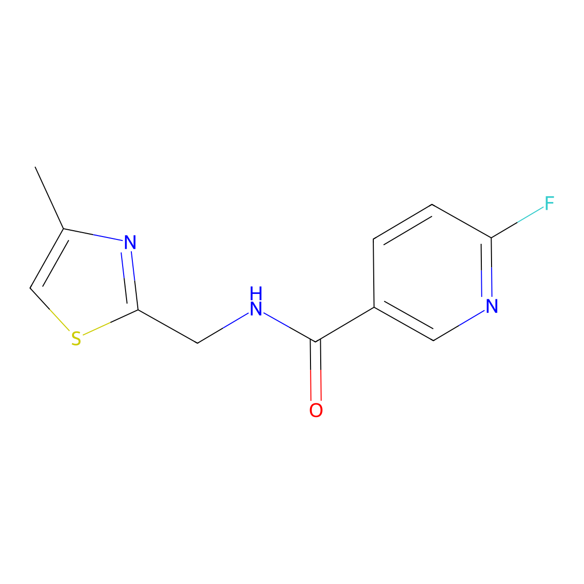6-fluoro-N-[(4-methyl-1,3-thiazol-2-yl)methyl]pyridine-3-carboxamide molecular structure, CAS 1409131-21-0