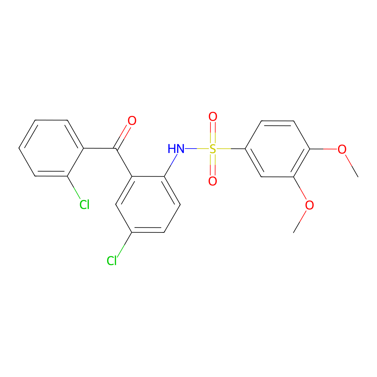 N-(4-Chloro-2-(2-chlorobenzoyl)phenyl)-3,4-dimethoxybenzenesulfonamide molecular structure, CAS 140916-61-6