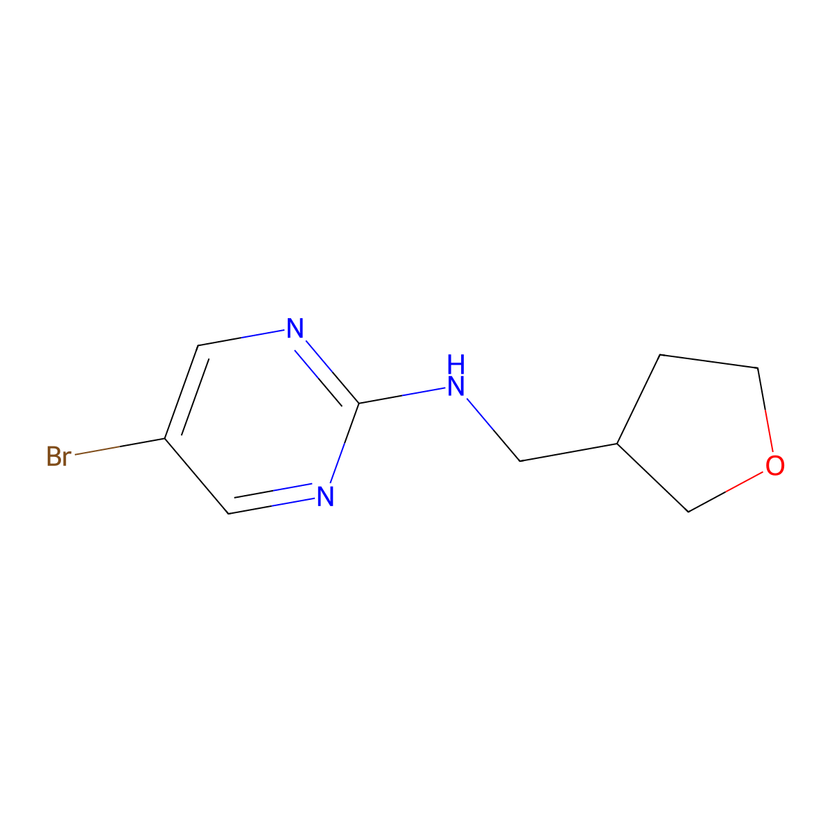 5-bromo-N-[(oxolan-3-yl)methyl]pyrimidin-2-amine molecular structure, CAS 1409217-61-3