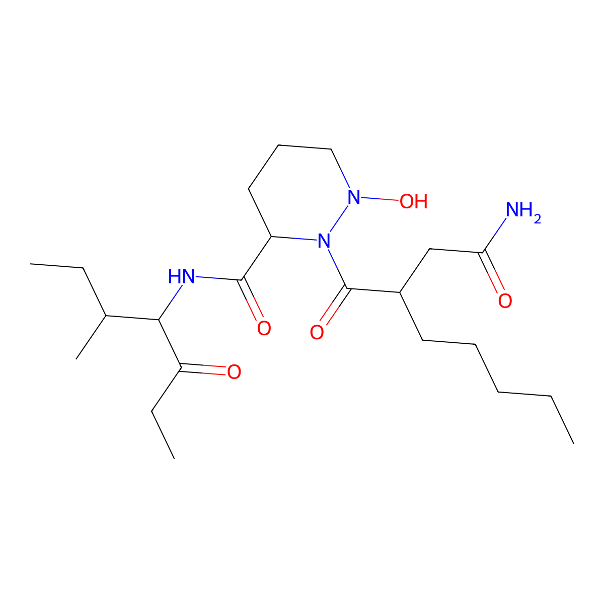 2-[2-(2-amino-2-oxoethyl)heptanoyl]-1-hydroxy-N-(3-methyl-5-oxoheptan-4-yl)diazinane-3-carboxamide molecular structure, CAS 140923-32-6