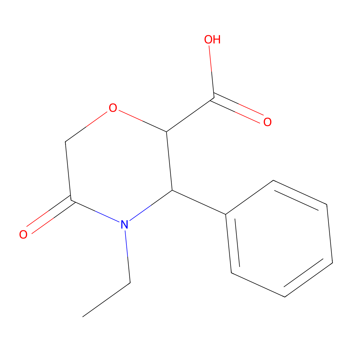 4-Ethyl-5-oxo-3-phenylmorpholine-2-carboxylic acid molecular structure, CAS 1409432-12-7