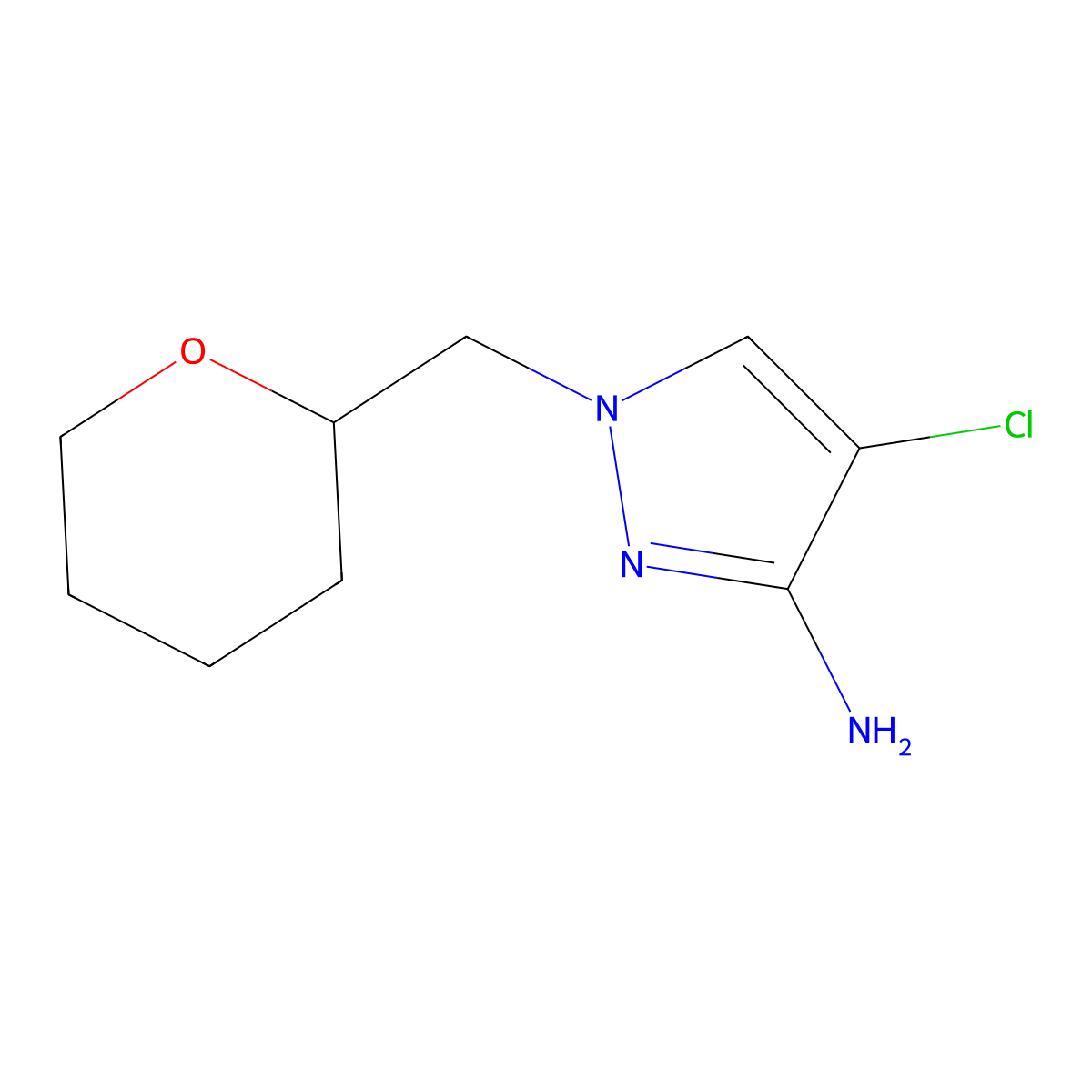 4-chloro-1-[(oxan-2-yl)methyl]-1H-pyrazol-3-amine molecular structure, CAS 1409512-74-8