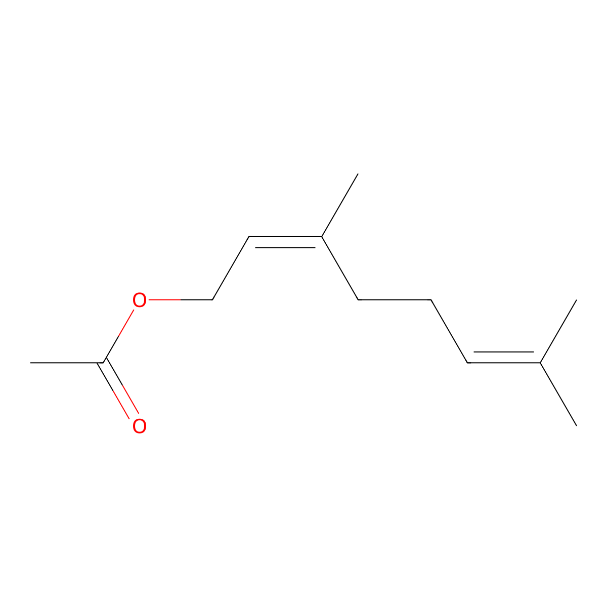 Neryl acetate molecular structure, CAS 141-12-8