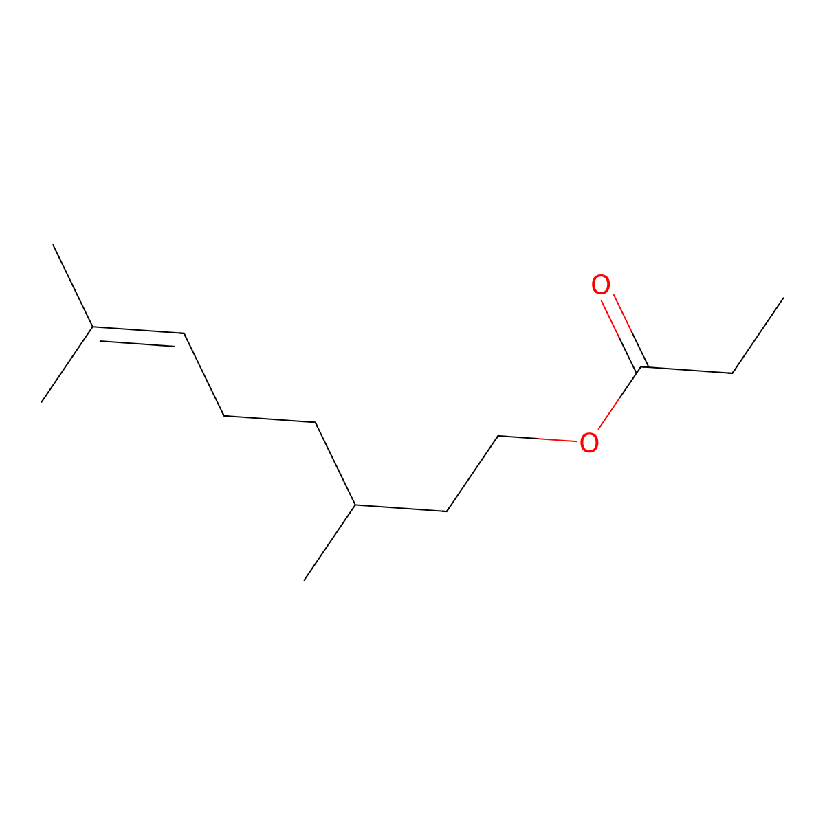 Citronellyl propionate molecular structure, CAS 141-14-0