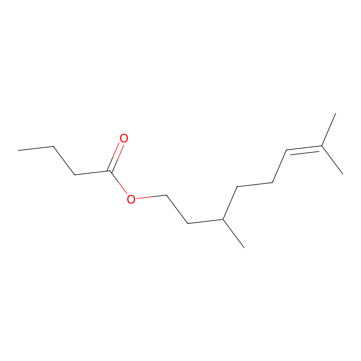 Citronellyl butyrate molecular structure, CAS 141-16-2