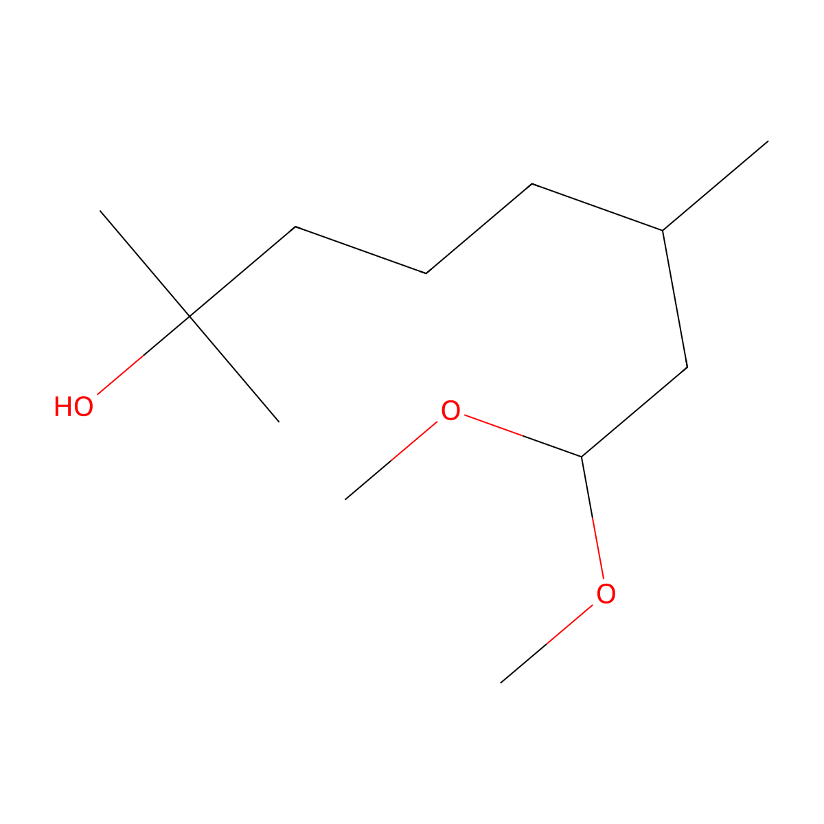 Hydroxycitronellal dimethyl acetal molecular structure, CAS 141-92-4