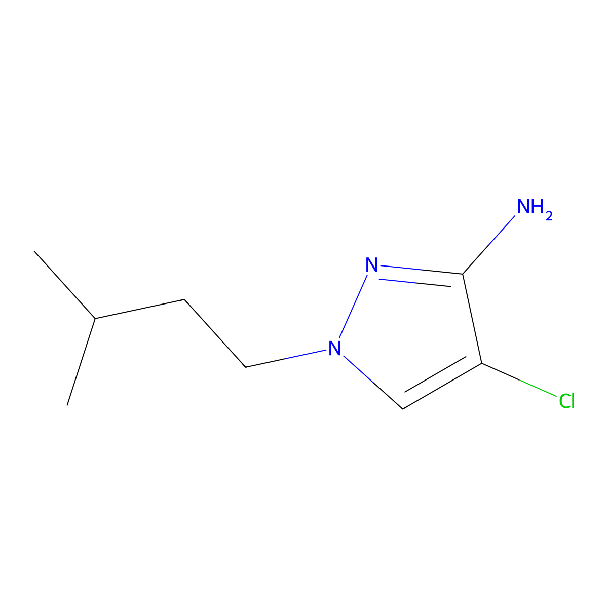 4-chloro-1-(3-methylbutyl)-1H-pyrazol-3-amine molecular structure, CAS 1410071-40-7