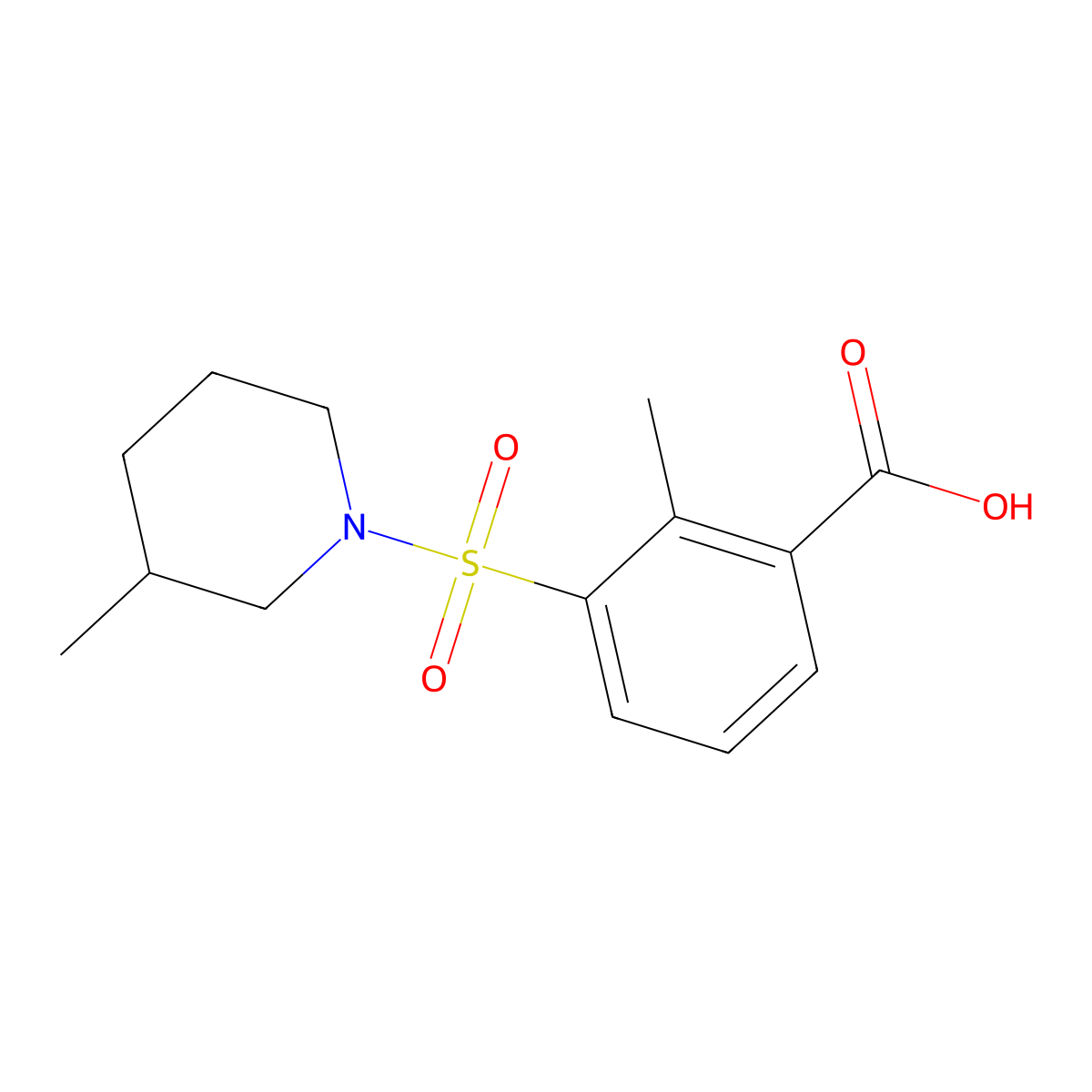 2-Methyl-3-[(3-methylpiperidin-1-yl)sulfonyl]benzoic acid molecular structure, CAS 1410217-69-4