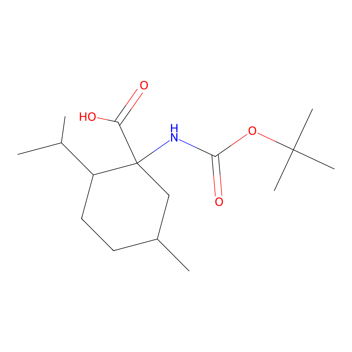 1-{[(Tert-butoxy)carbonyl]amino}-5-methyl-2-(propan-2-yl)cyclohexane-1-carboxylic acid molecular structure, CAS 1410222-59-1