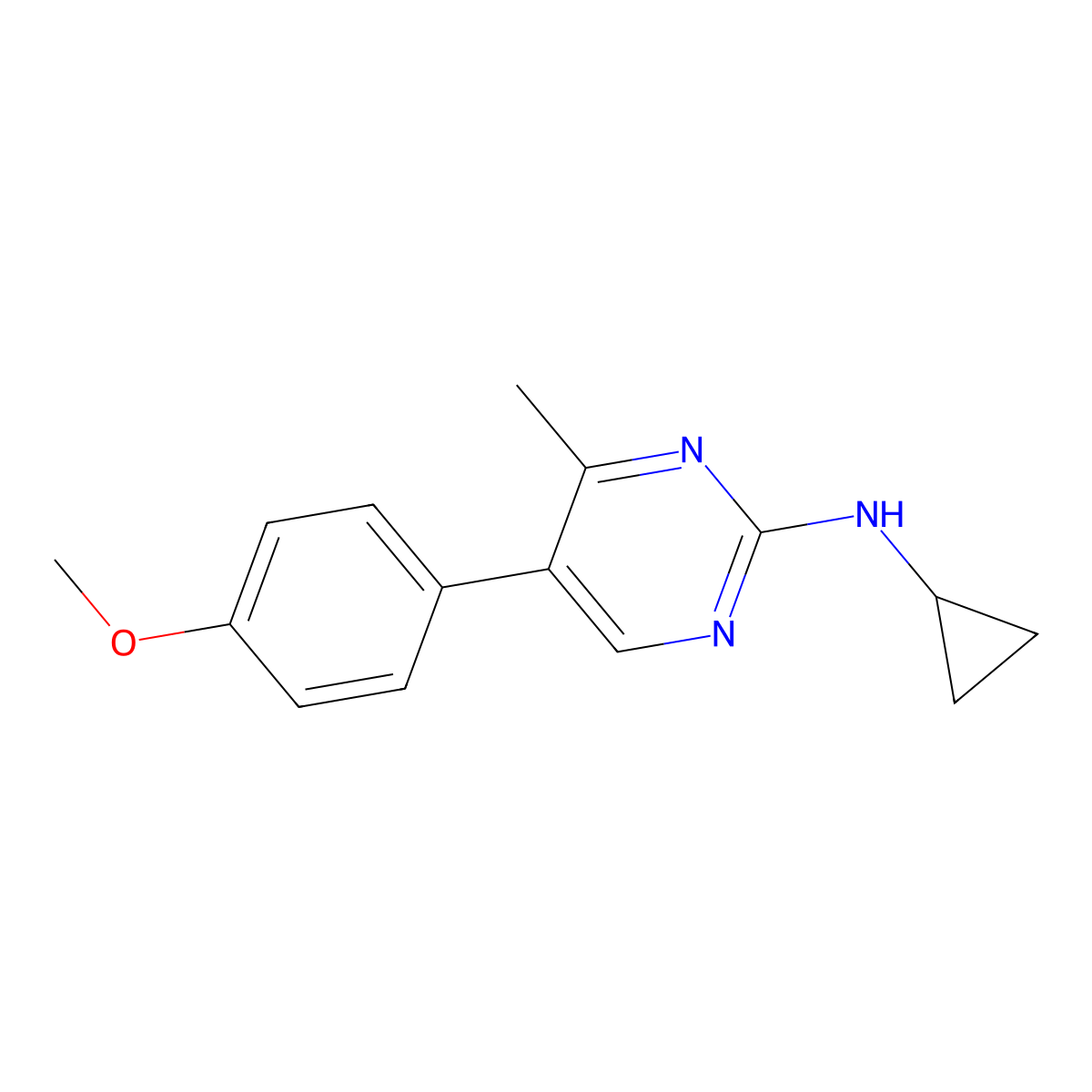 N-cyclopropyl-5-(4-methoxyphenyl)-4-methylpyrimidin-2-amine molecular structure, CAS 1410239-25-6