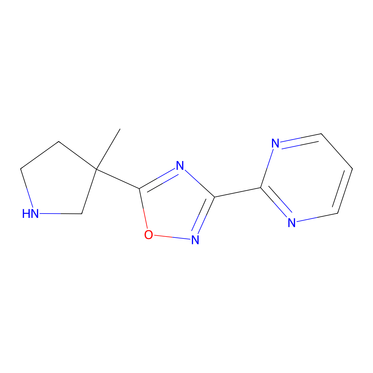 2-[5-(3-Methylpyrrolidin-3-yl)-1,2,4-oxadiazol-3-yl]pyrimidine molecular structure, CAS 1410282-74-4