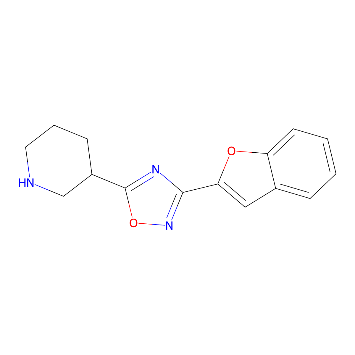 3-[3-(1-Benzofuran-2-yl)-1,2,4-oxadiazol-5-yl]piperidine molecular structure, CAS 1410356-56-7