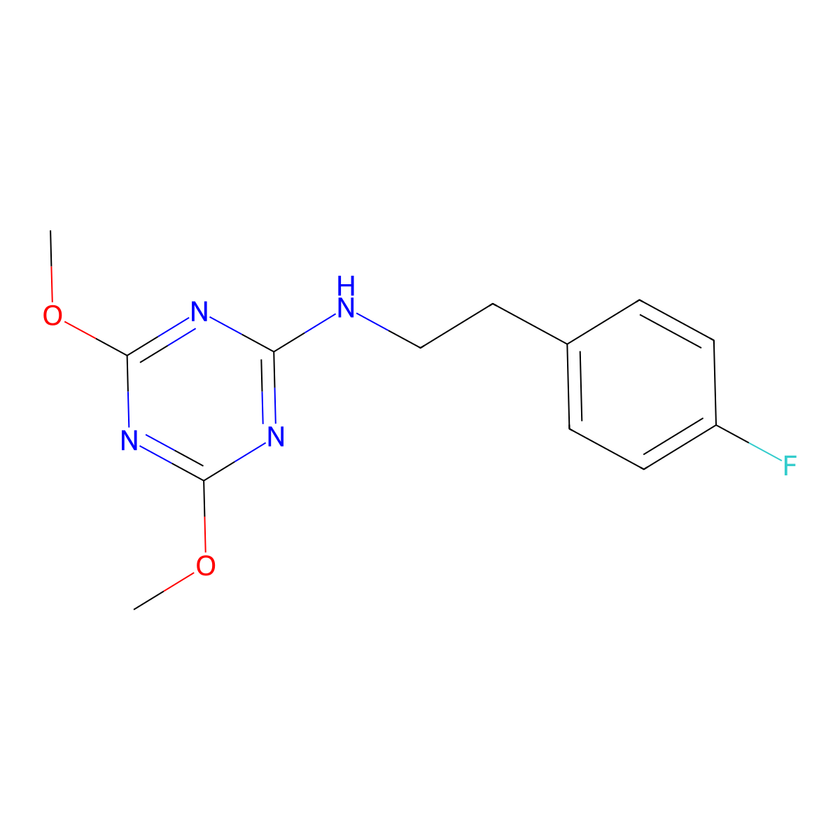 N-[2-(4-fluorophenyl)ethyl]-4,6-dimethoxy-1,3,5-triazin-2-amine molecular structure, CAS 1410415-26-7