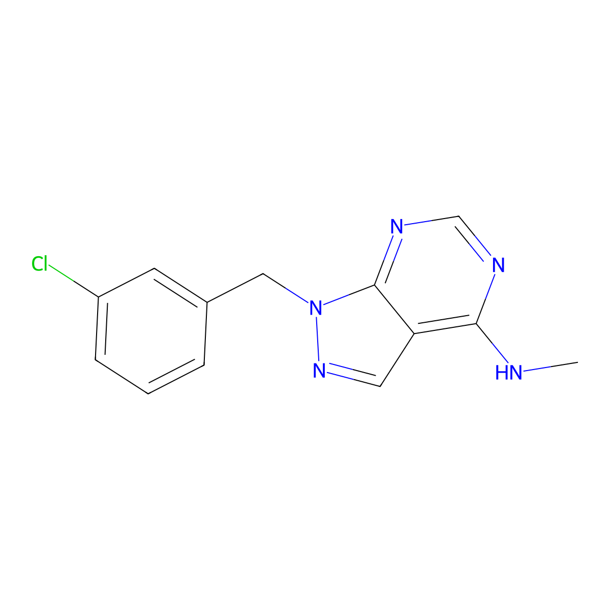 1-[(3-chlorophenyl)methyl]-N-methyl-1H-pyrazolo[3,4-d]pyrimidin-4-amine molecular structure, CAS 1410505-06-4