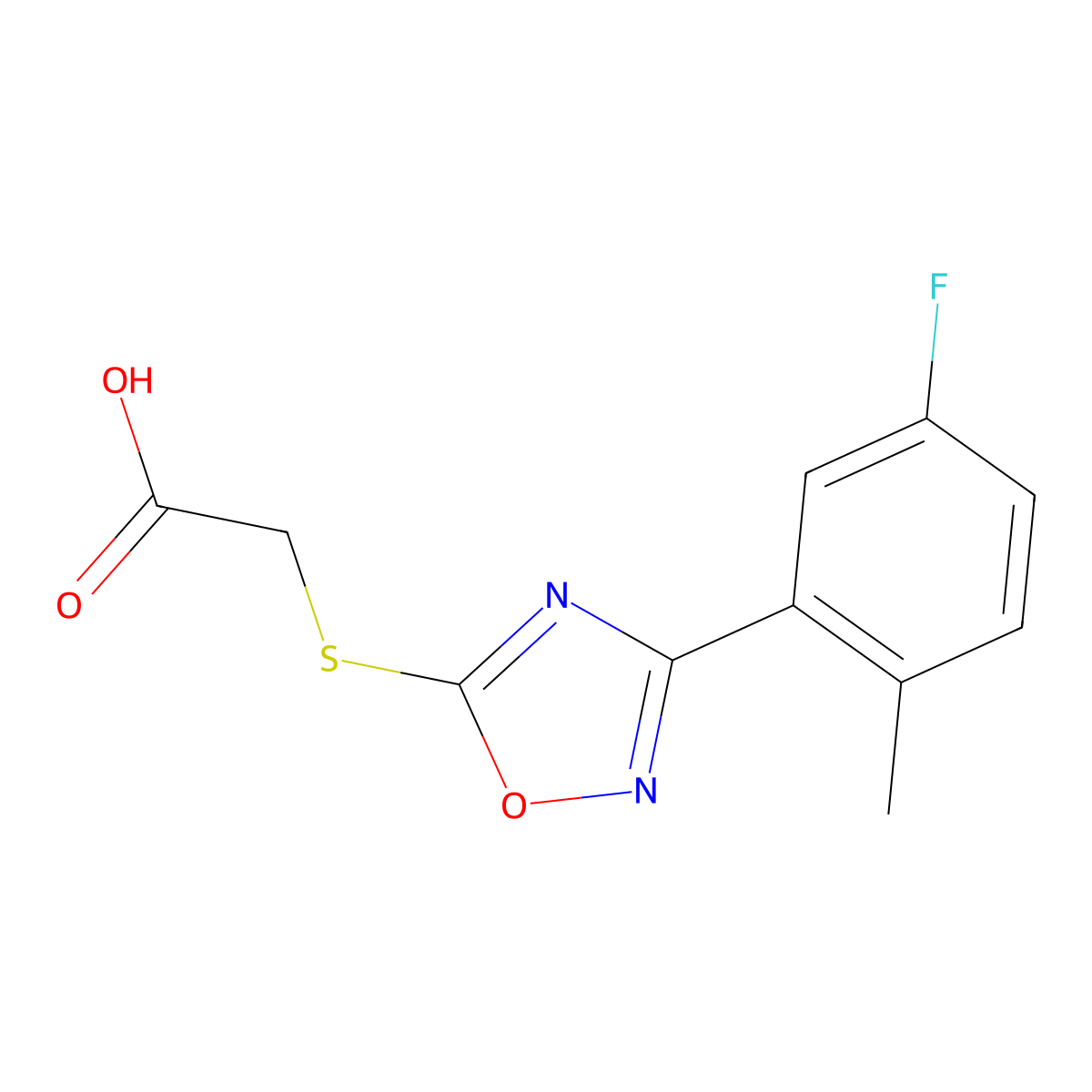 2-{[3-(5-Fluoro-2-methylphenyl)-1,2,4-oxadiazol-5-yl]sulfanyl}acetic acid molecular structure, CAS 1410597-97-5