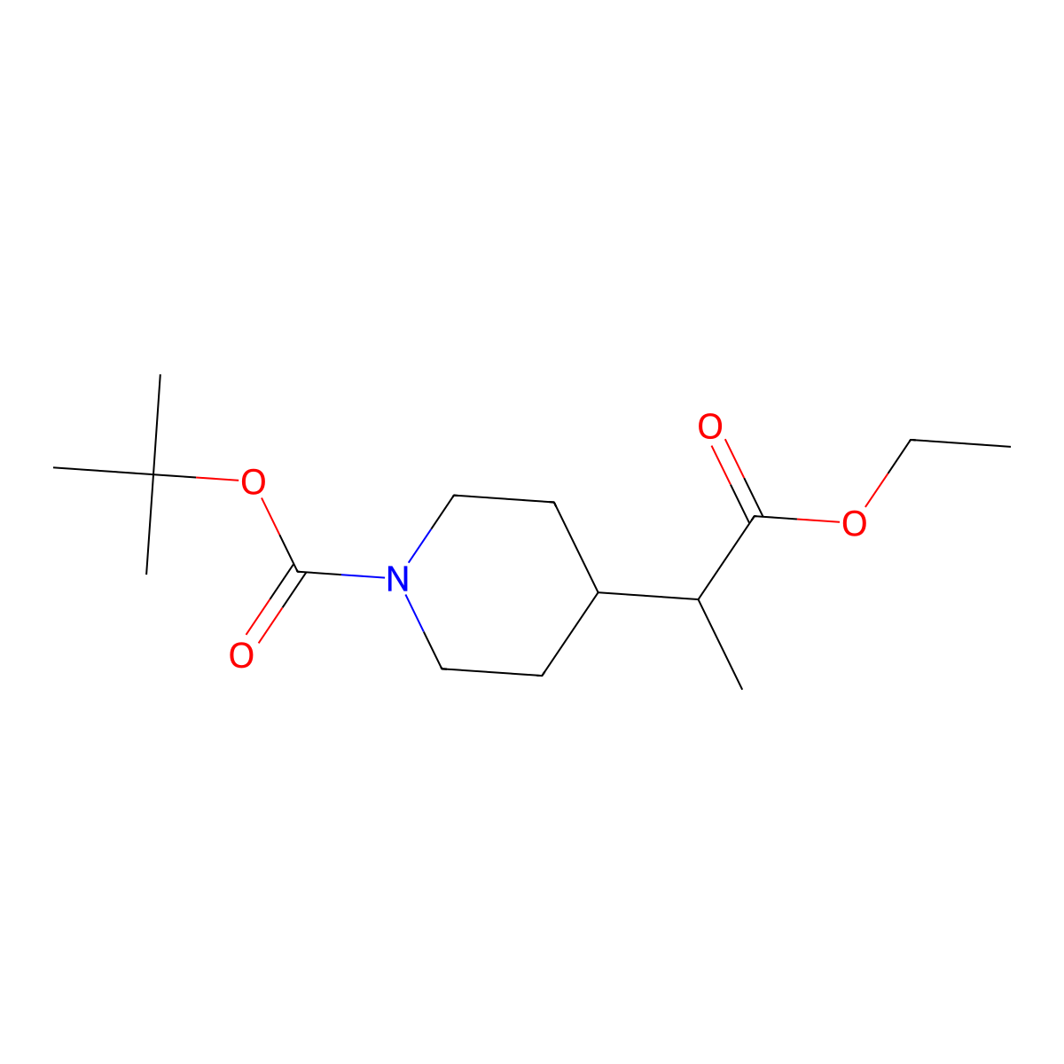 Tert-butyl 4-(1-ethoxy-1-oxopropan-2-yl)piperidine-1-carboxylate molecular structure, CAS 141060-29-9