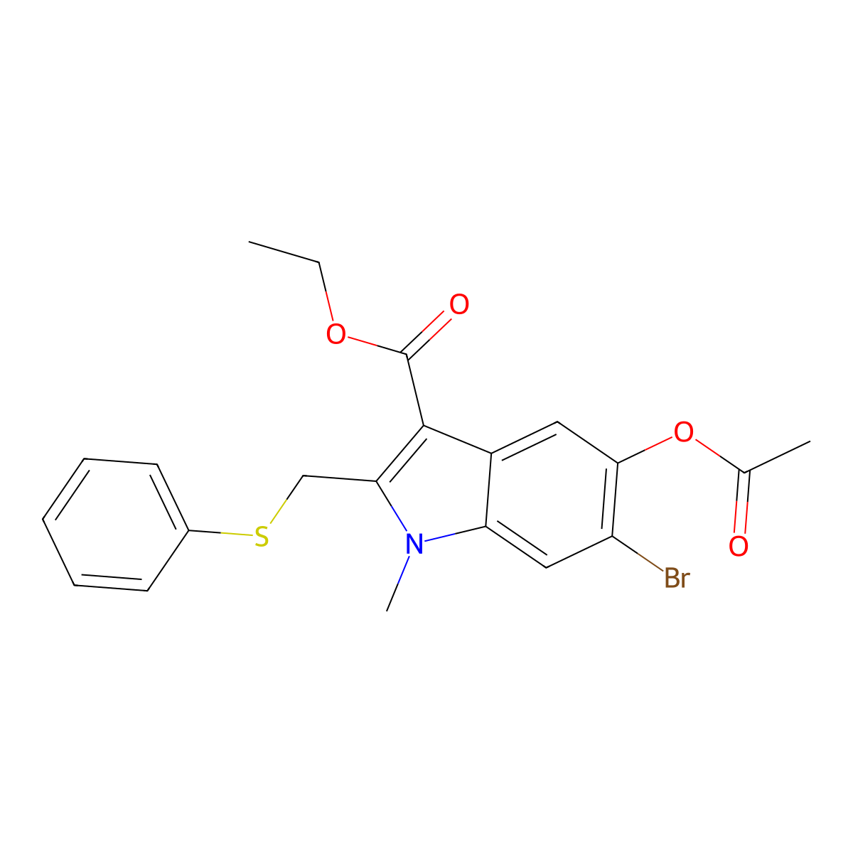 ethyl 5-acetoxy-6-bromo-1-methyl-2-(phenylthiomethyl)-1H-indole-3-carboxylate molecular structure, CAS 141061-97-4