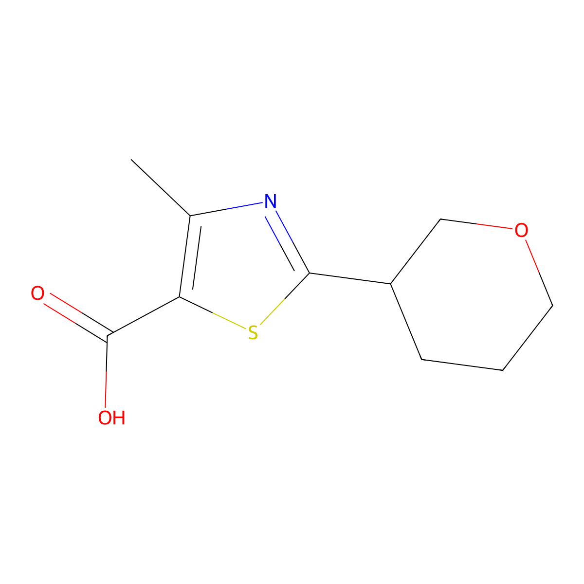 4-Methyl-2-(oxan-3-yl)-1,3-thiazole-5-carboxylic acid molecular structure, CAS 1410694-99-3