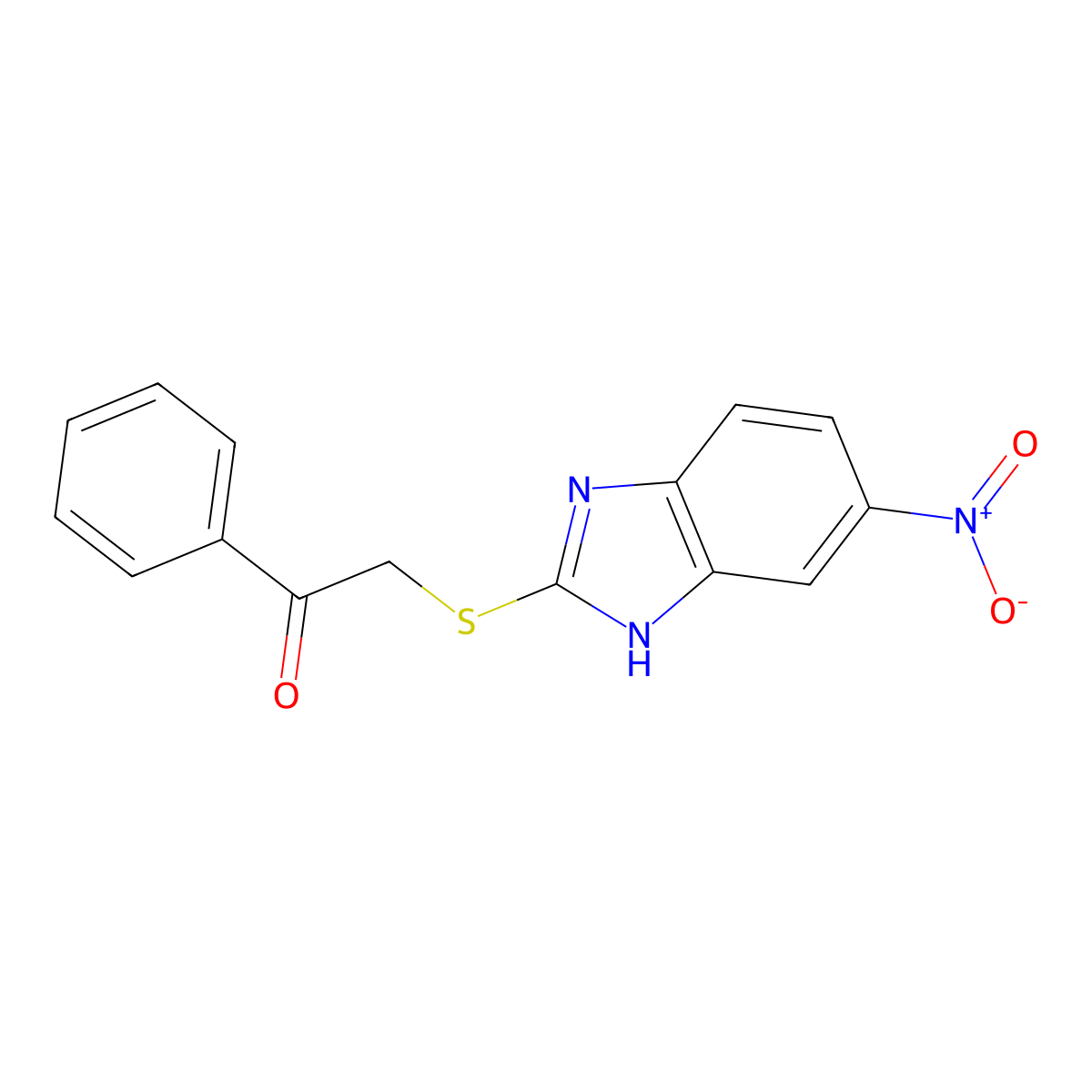 2-((5-nitro-1H-benzo[d]imidazol-2-yl)thio)-1-phenylethanone molecular structure, CAS 141075-27-6